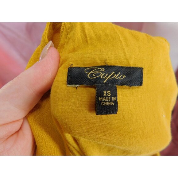 Cupio XS Mustard Yellow Boho Midi Dress Beaded Neckline Sleeveless - Picture 9 of 10